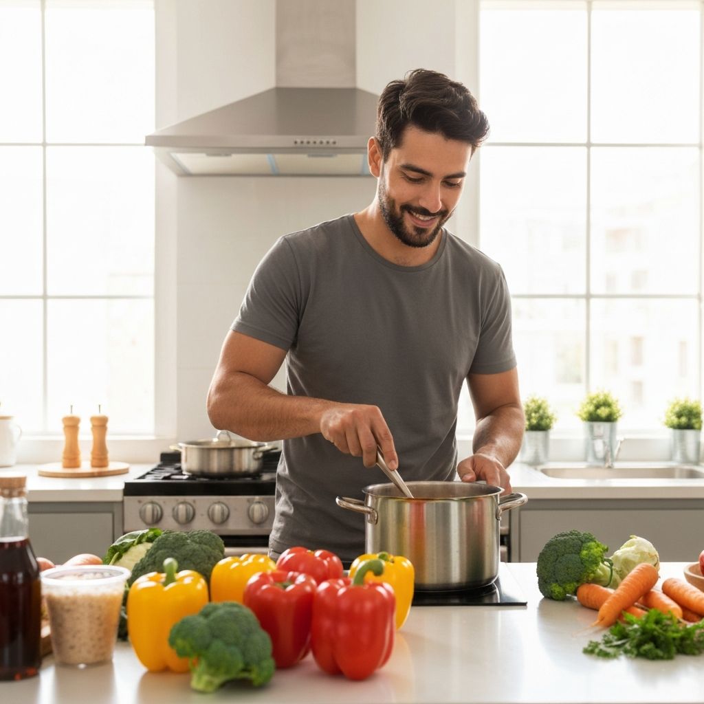 Man preparing healthy meal in kitchen